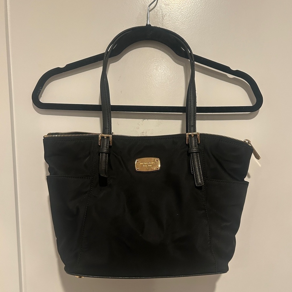 Vintage Michael Kors Black Tote Shoulder Bag Gold Hardware